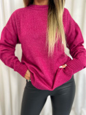 Dzianinowy swetr ANTON | śliwka I okrągły dekolt | one size