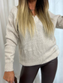 Dzianinowy swetr DIEGO | beż I podwójny dekolt | one size