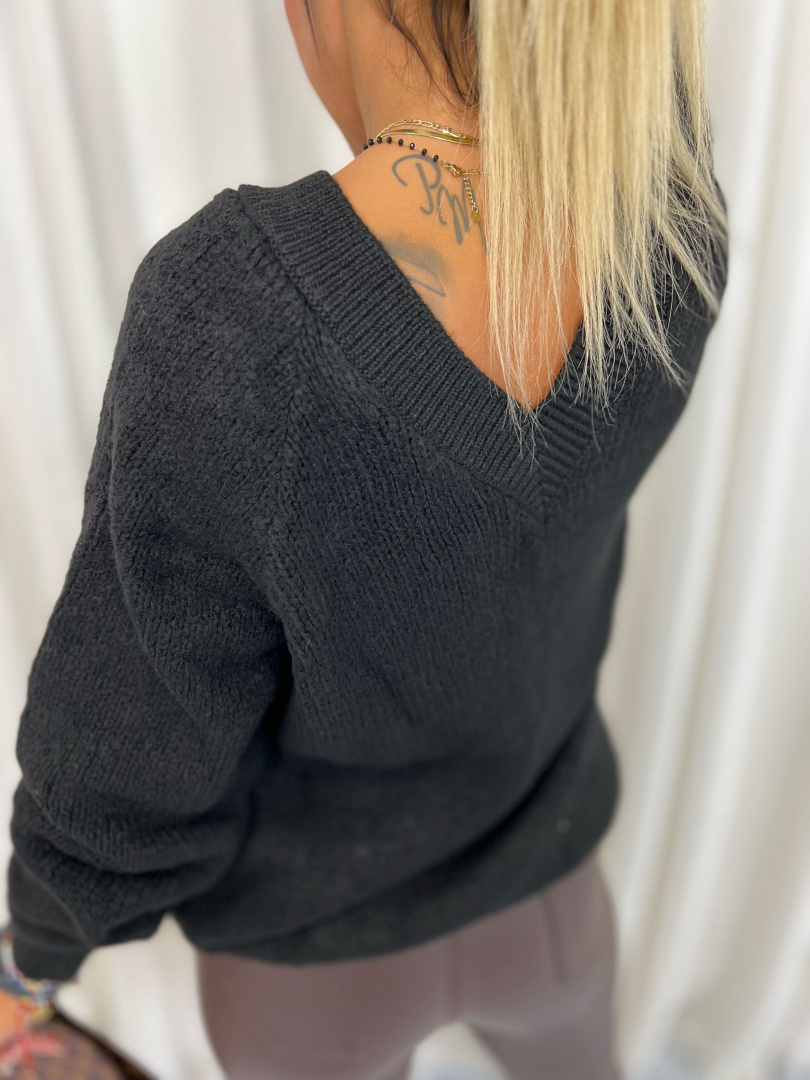 Dzianinowy sweter DIEGO | czerń I podwójny dekolt | one size