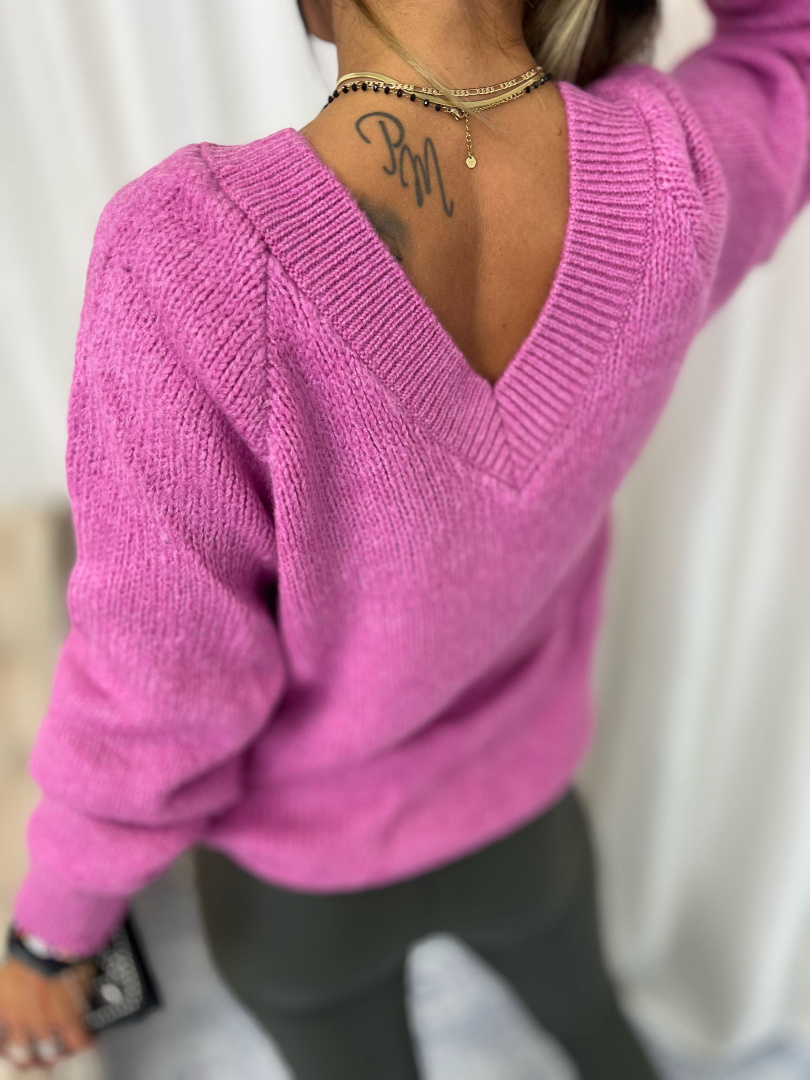 Dzianinowy swetr DIEGO | lila I podwójny dekolt | one size