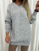 Dzianinowy sweter DIEGO | popiel I podwójny dekolt | one size