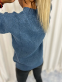 Dzianinowy swetr PONY | dekolt w serek | jeansowy | one size