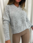 Dzianinowy sweter PONY | dekolt w serek | popiel | one size