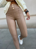 Elastyczne woskowane legginsy CANZA | beż | złote guziki | S M L XL
