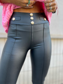 Elastyczne woskowane legginsy CANZA | czerń | złote guziki | S M L XL