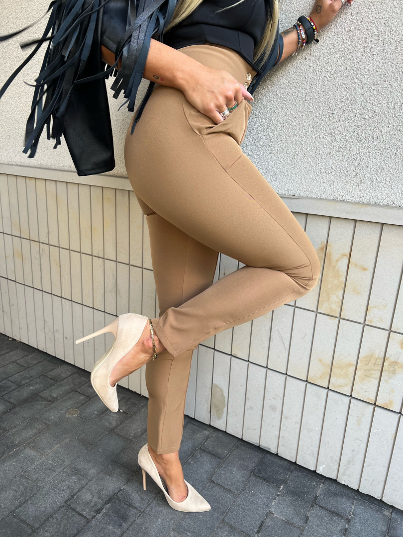 Spodnie ELLEGANT | karmel | proste nogawki | one size