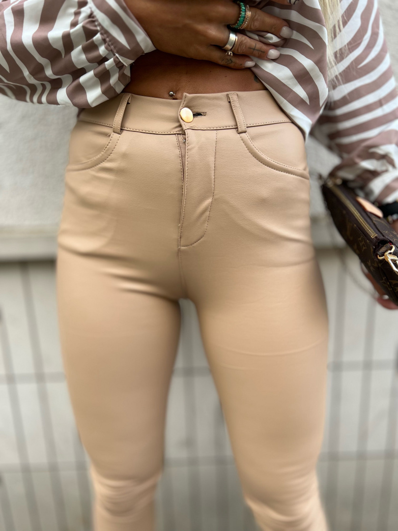 Woskowane spodnie BE WILD | beż | złote guziki | S/M M/L L/XL