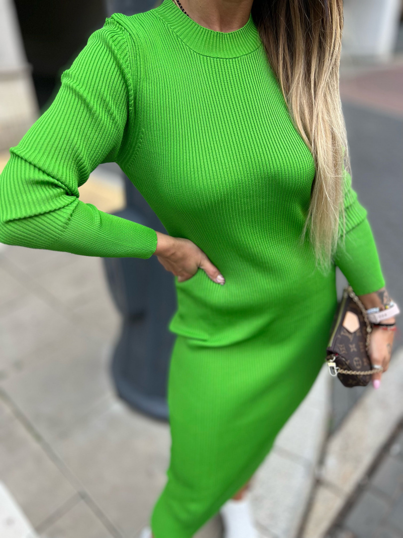 Prążkowana midi sukienka AVEO | jasna zieleń | one size