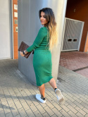 Prążkowana sukienka z ozdobnymi guzikami COCO | zieleń | rozporek | one size