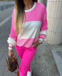 Dzianinowy komplet MACAN | neonowy róż | sweter, spodnie | one size