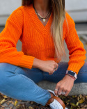 Dzianinowy sweter CAMPIONE | neon | dekolt w serek | one size