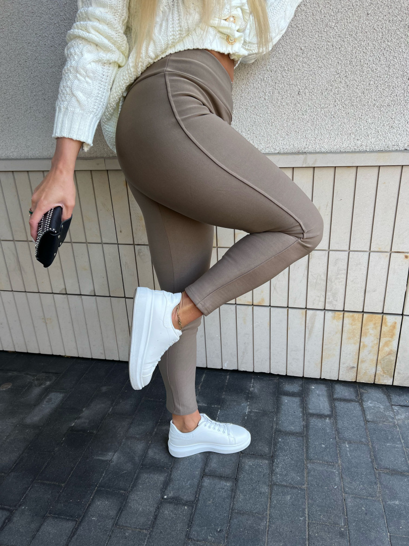Materiałowe legginsy AURIS | ciepły brąz | wysoki stan | S/M M/L XL/XXL