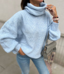 Pleciony sweter JOSH | obszerny golf | baby blue | oversize