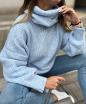 Pleciony sweter JOSH | obszerny golf | baby blue | oversize
