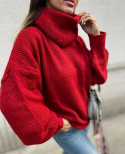 Pleciony sweter JOSH | obszerny golf | czerwień | oversize