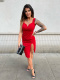 Sukienka mini CHARIS | czerwień | łańcuszki | rozporek | one size