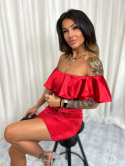 Satynowa sukienka AMBER | czerwień | falbana | one size