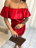 Satynowa sukienka AMBER | czerwień | falbana | one size