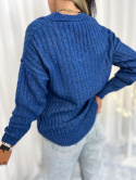 Dzianinowy sweter MACA z dekoltem w serek | jeansowy | oversize
