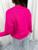 Dzianinowy sweter MACA z dekoltem w serek | róż neon | oversize