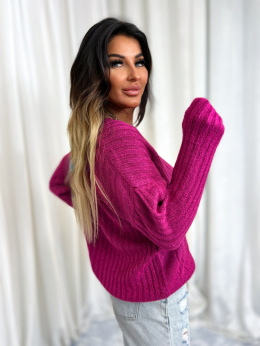Dzianinowy sweter MACA z dekoltem w serek | róż | oversize