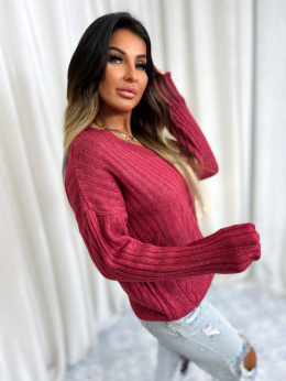 Dzianinowy sweter MACA z dekoltem w serek | wiśnia | oversize