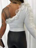 Kobiece body ADELA | falbana przy dekolcie | biel | one size