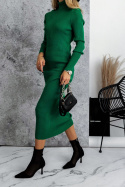 Prążkowana midi sukienka BELEN | ciemna zieleń | one size |golf | sukienka 7/8