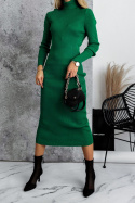 Prążkowana midi sukienka BELEN | ciemna zieleń | one size |golf | sukienka 7/8