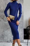 Prążkowana midi sukienka BELEN | ciemny niebieski | one size |golf | sukienka 7/8