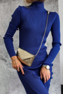 Prążkowana midi sukienka BELEN | ciemny niebieski | one size |golf | sukienka 7/8