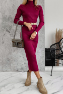 Prążkowana midi sukienka BELEN | ciemny różowy | one size |golf | sukienka 7/8