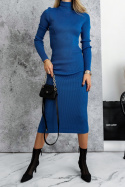 Prążkowana midi sukienka BELEN | jasny niebieski | one size |golf | sukienka 7/8