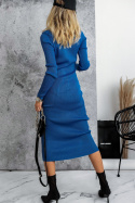 Prążkowana midi sukienka BELEN | jasny niebieski | one size |golf | sukienka 7/8