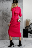 Prążkowana midi sukienka BELEN | jasny różowy | one size |golf | sukienka 7/8