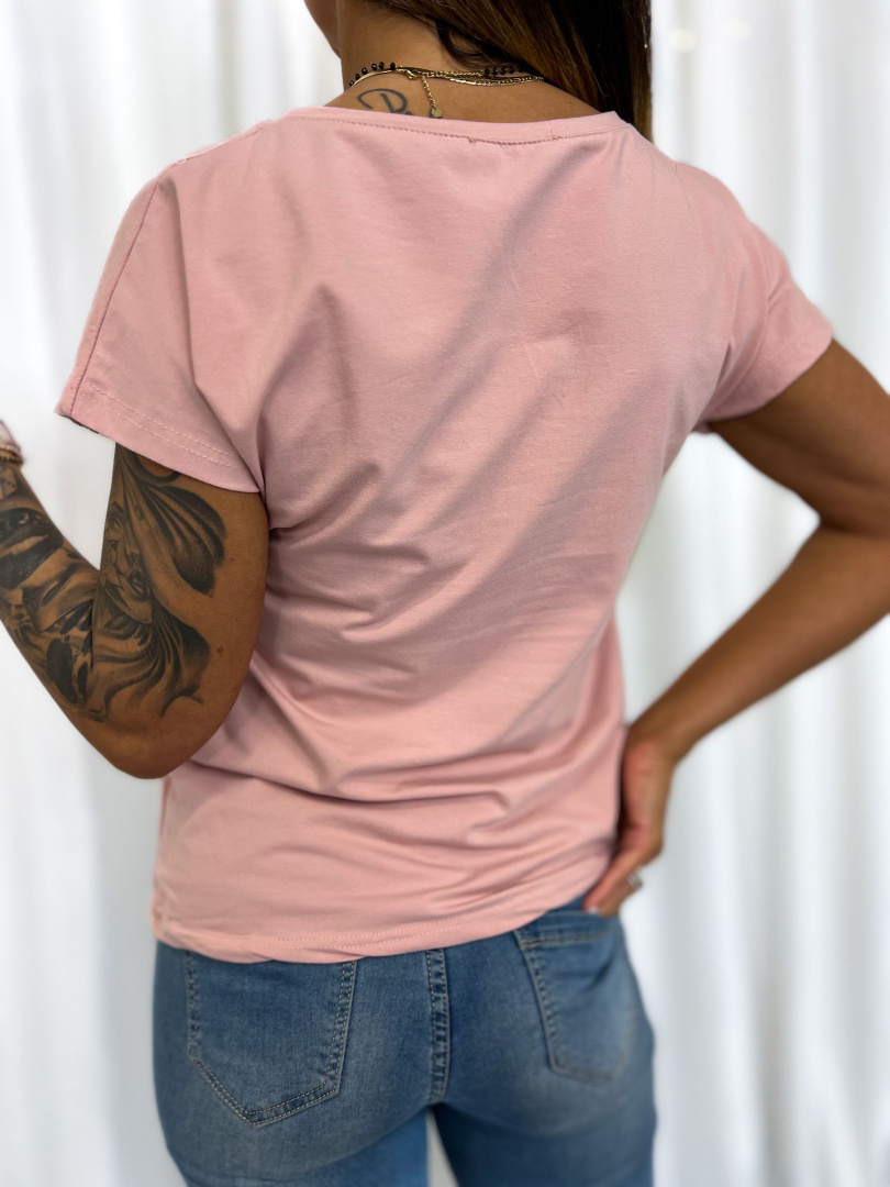 Bawełniany t-shirt MARTIN | ciemny róż | basic | bawełna 95 % | dekolt V | rozmiary