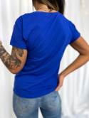 Bawełniany t-shirt MARTIN | granat | basic | bawełna 95 % | dekolt V | rozmiary