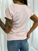 Bawełniany t-shirt MARTIN | jasny róż | basic | bawełna 95 % | dekolt V | rozmiary