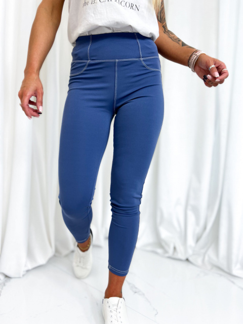 Elastyczne legginsy MARY LOU | niebieski | kieszenie | wysoki stan | S/M M/L L/XL XL/XXL