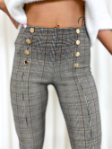 Elastyczne spodnie LAUREN | beż | krata | ozdobne guziki | S M L XL XXL