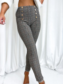 Elastyczne spodnie LAUREN | beż | krata | ozdobne guziki | S M L XL XXL