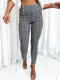 Elastyczne spodnie LAUREN | popiel | krata | ozdobne guziki | S M L XL XXL