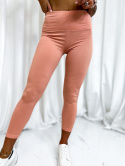 Sportowe legginsy z wysokim stanem DEMI | brzoskwinia | gumowana talia | S/M L/XL