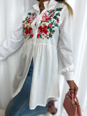 Aksamitna koszula FOLK | biel | kwiaty | rozmiar uniwersalny