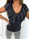 Damska bluzka RIRI | czerń | falbana | odkryte ramiona | one size