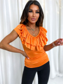 Damska bluzka RIRI | neonowy pomarańcz | falbana | odkryte ramiona | one size
