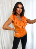 Damska bluzka RIRI | neonowy pomarańcz | falbana | odkryte ramiona | one size