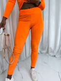 Welurowy komplet SISI | legginsy typu push-up + bluzka I neon pomarańczowy | rozmiar uniwersalny