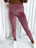 Welurowy komplet SISI | legginsy typu push-up + bluzka | brudny róż | rozmiar uniwersalny