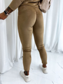 Welurowy komplet SISI | legginsy typu push-up + bluzka | złoty beż | rozmiar uniwersalny